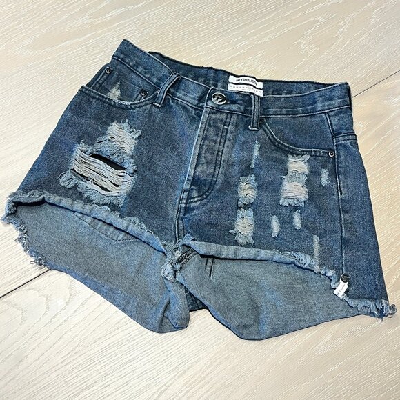 One X One Teaspoon High Waist Bonita Denim Shorts Womens Size 28 Distressed Fray